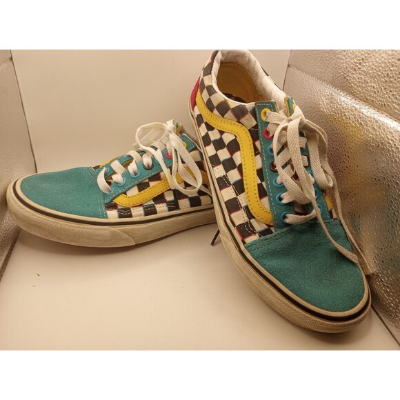 Rare Vans Off The Wall Old Skool Chex Skate Multi-Color Lace Up Shoes M 7, W 8.5 - Picture 1 of 11
